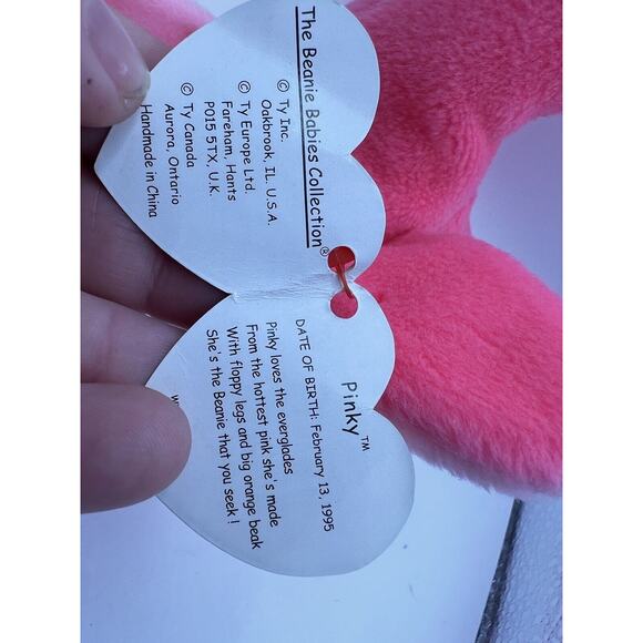 TY Beanie Baby Babies Stuffed Animal Plush Flamingo Pinky 1995 - Picture 7 of 11